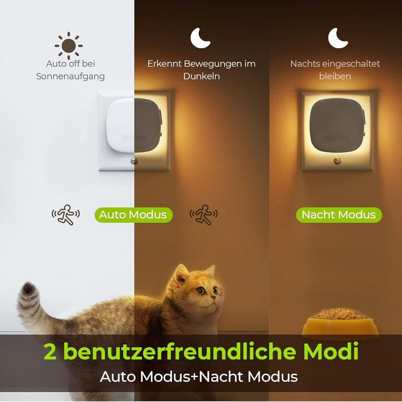 AUVON Nachtlicht mit Bewegungssensor, 2er Set, warmweiß, dimmbar