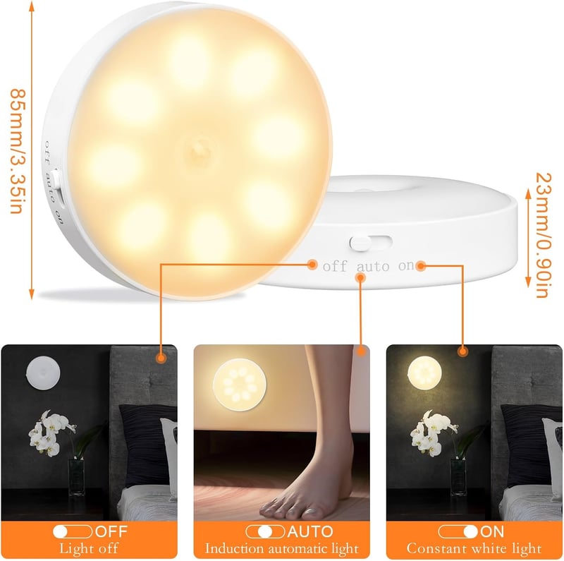 LED Nachtlichter mit Bewegungsmelder, 6 Stück, USB Wiederaufladbar