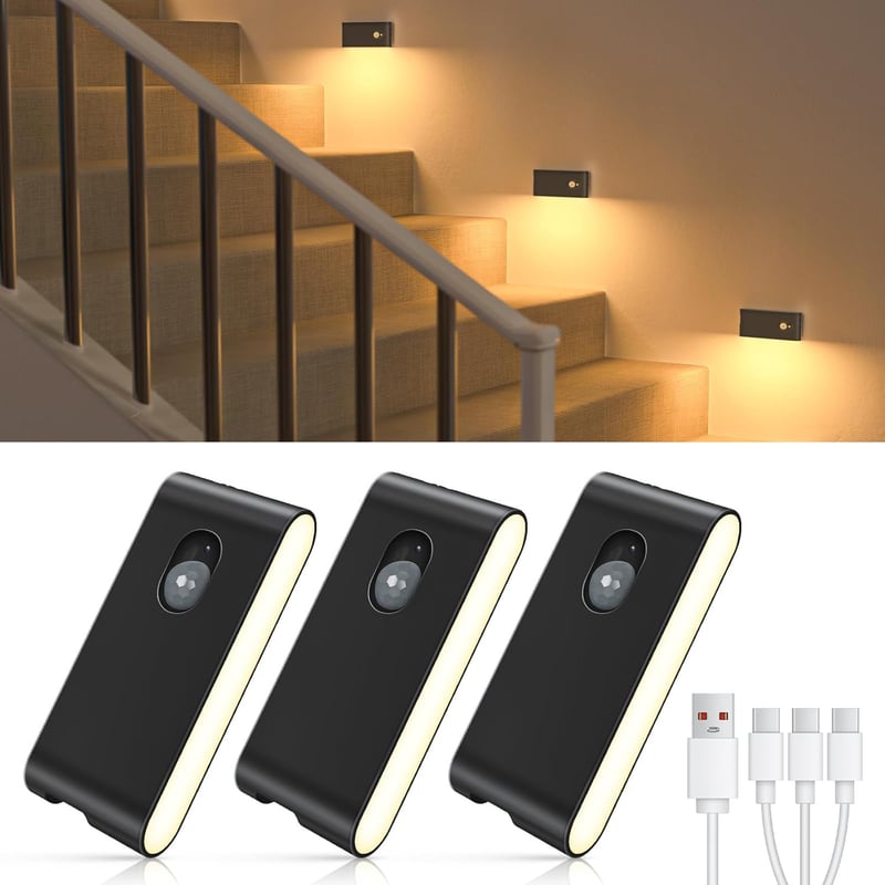 Aufladbares Nachtlicht mit Bewegungsmelder für Treppen – 3er Set schwarz