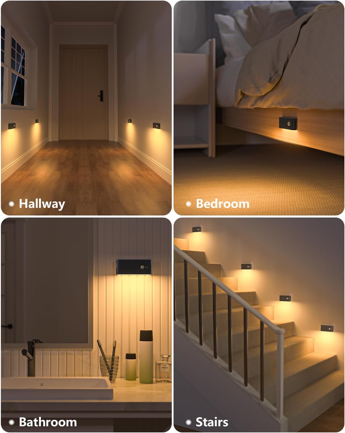 Aufladbares Nachtlicht mit Bewegungsmelder für Treppen – 3er Set schwarz