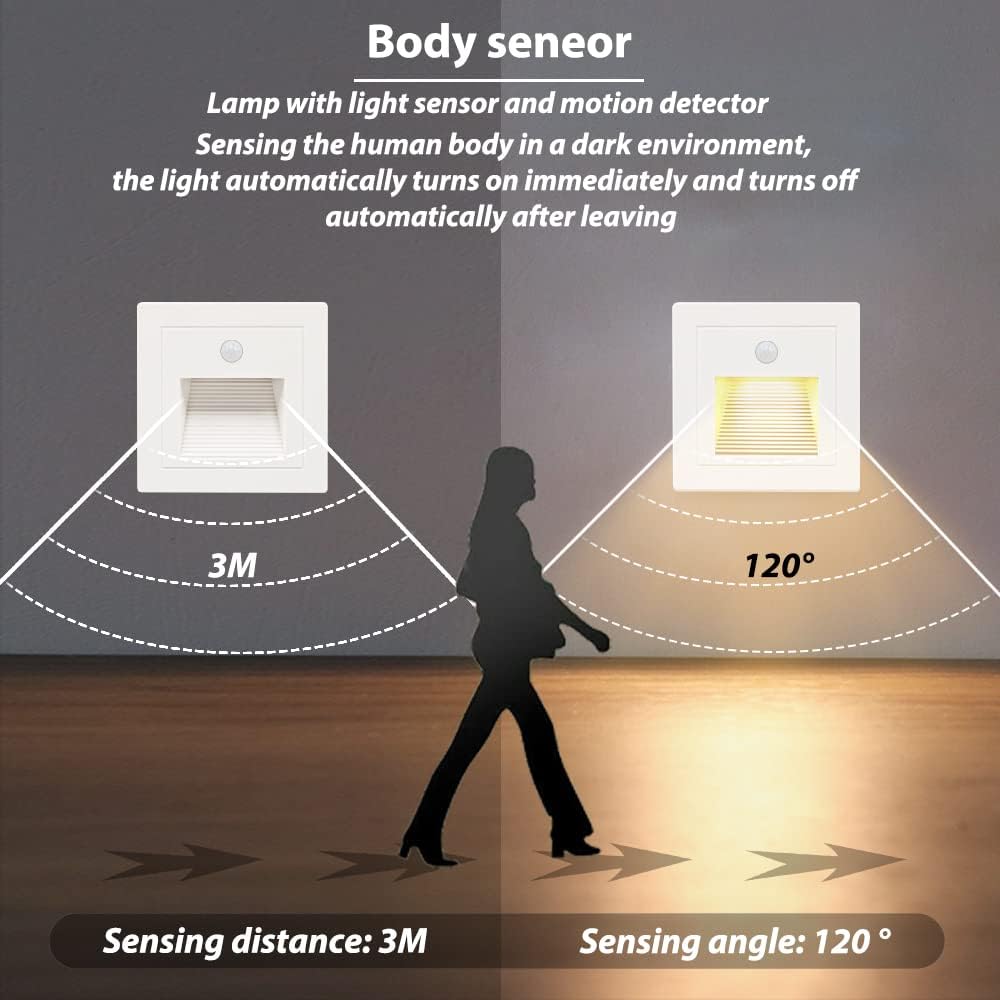 LED Treppenbeleuchtung mit Bewegungsmelder, warmweiß 3000K, 4er Set