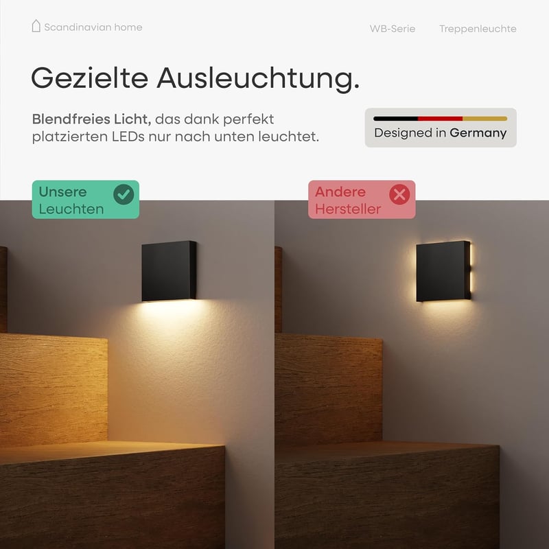 LED Treppenbeleuchtung Set für Innen/Außen – 6er Set, warmweiß, dimmbar, IP65