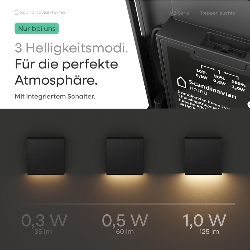 LED Treppenbeleuchtung Set für Innen/Außen – 6er Set, warmweiß, dimmbar, IP65