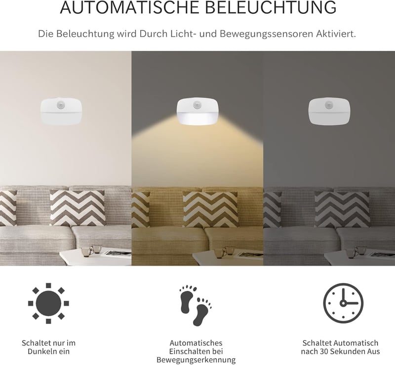 AmmToo LED Nachtlicht mit Bewegungsmelder – 4er Set für Treppen und Flure