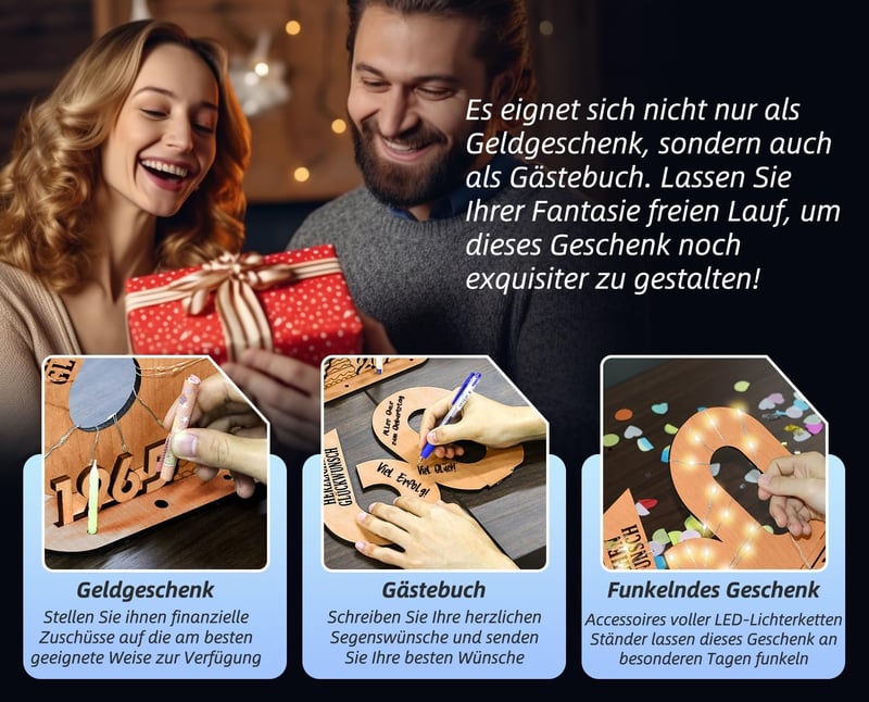 60. Geburtstag Geschenke für Paare - Personalisierbares Holz-Schild mit LED