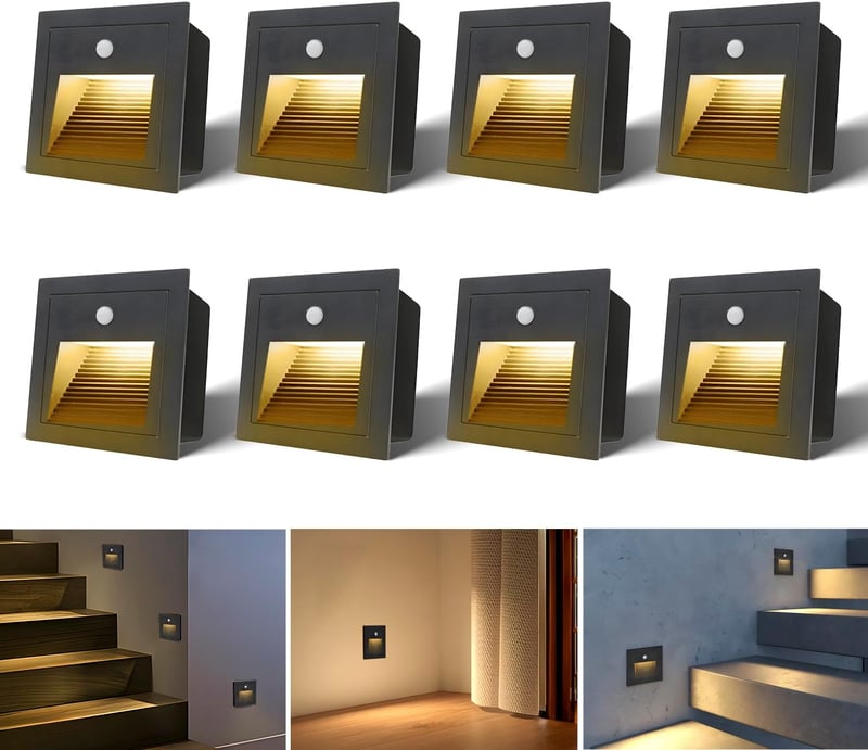 Arotelicht 8er LED Treppenlicht mit Bewegungsmelder, schwarz, Alu, 3000K