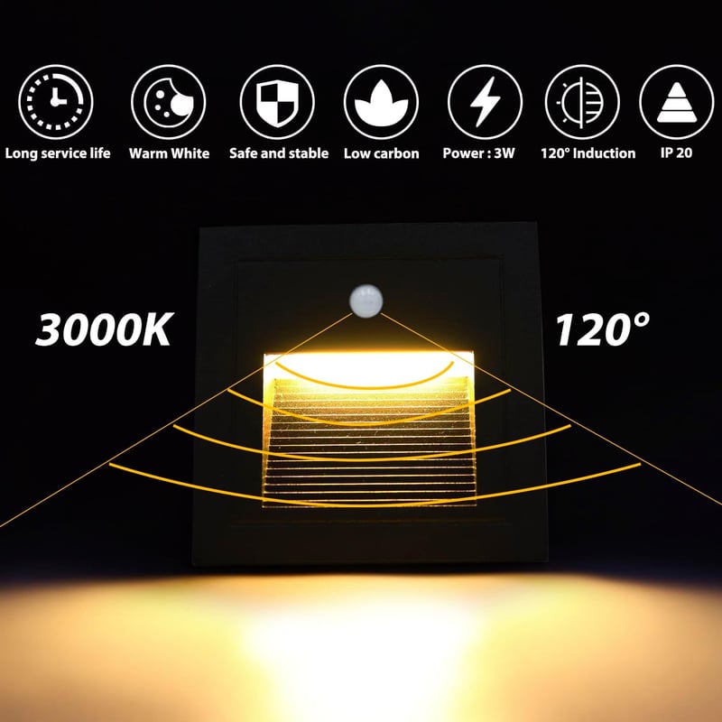Arotelicht 8er LED Treppenlicht mit Bewegungsmelder, schwarz, Alu, 3000K