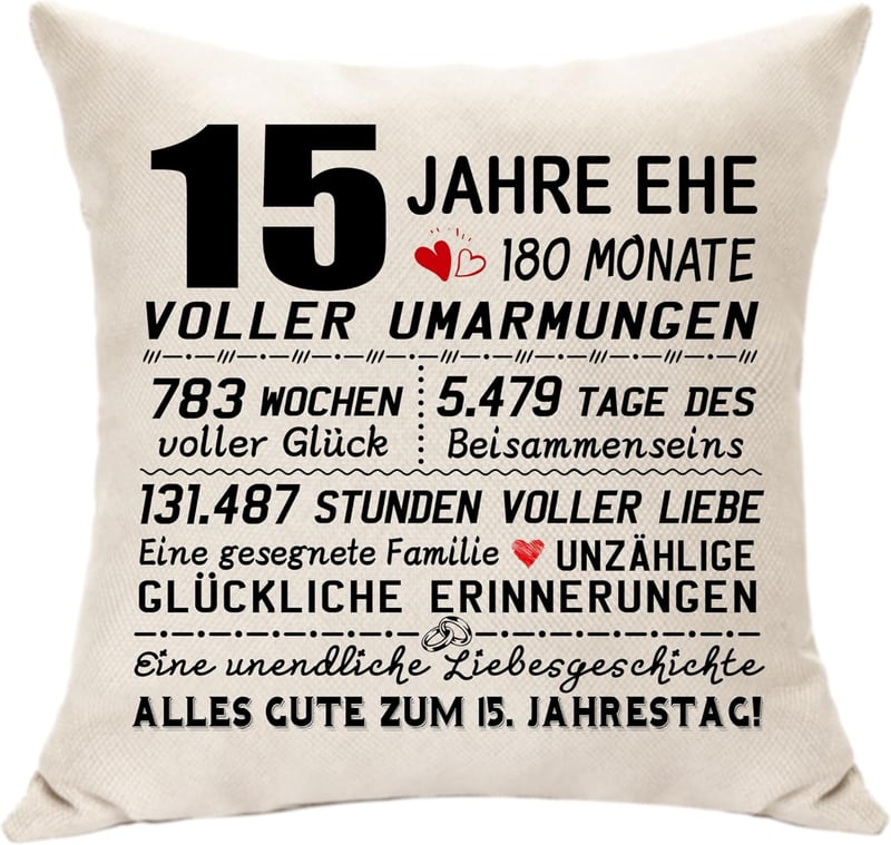 15. Jahrestag Kissenbezug für Paare - Geschenk zur Kristallhochzeit