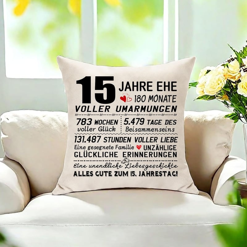 15. Jahrestag Kissenbezug für Paare - Geschenk zur Kristallhochzeit
