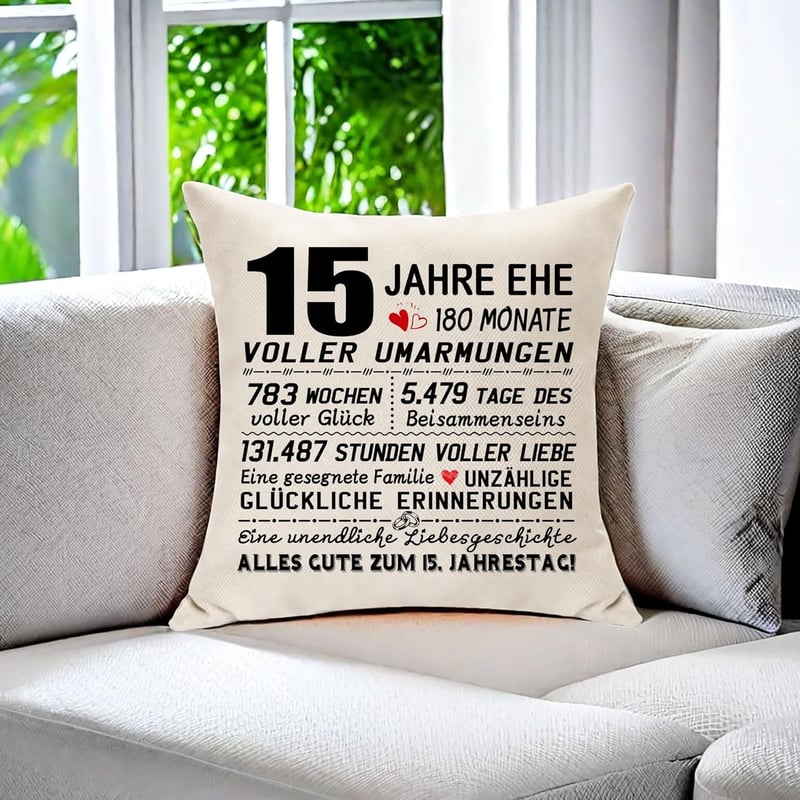 15. Jahrestag Kissenbezug für Paare - Geschenk zur Kristallhochzeit