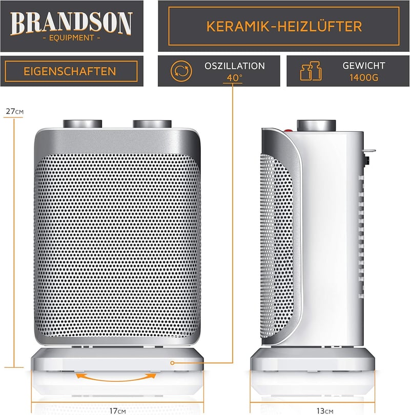 Energiesparender Heizlüfter mit Keramik-Heizelement und Thermosicherung