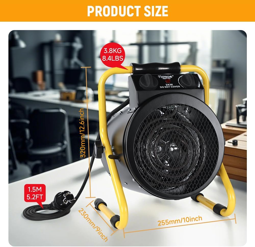 Hoteche 2000W Heizlüfter mit IPX4, robust, für Baustellen & Innenräume