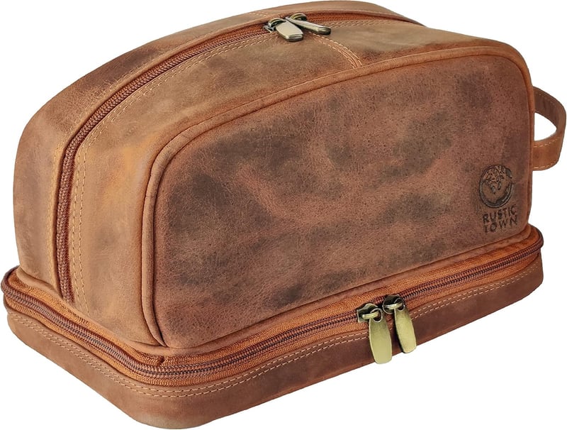 RUSTIC TOWN Leder-Kulturbeutel für Herren - Reise-Organizer für Toilettenartikel