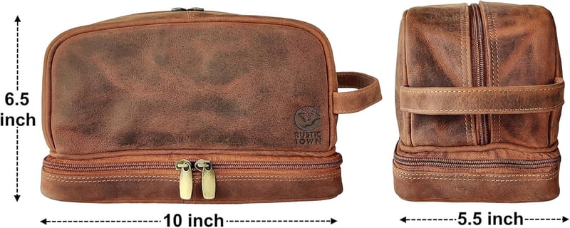 RUSTIC TOWN Leder-Kulturbeutel für Herren - Reise-Organizer für Toilettenartikel