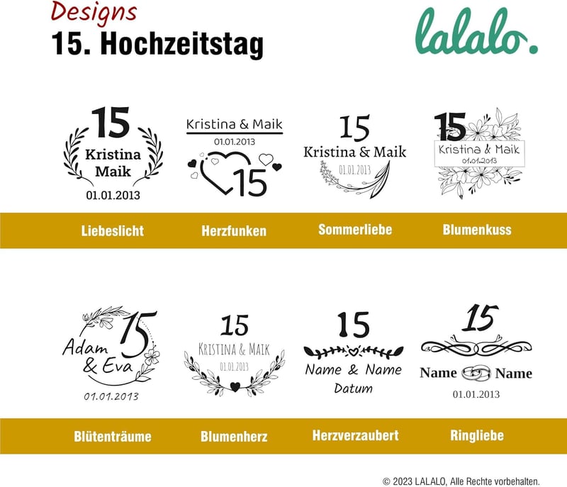 Personalisierte Sektgläser mit Gravur zum 15. Hochzeitstag (2 St.)