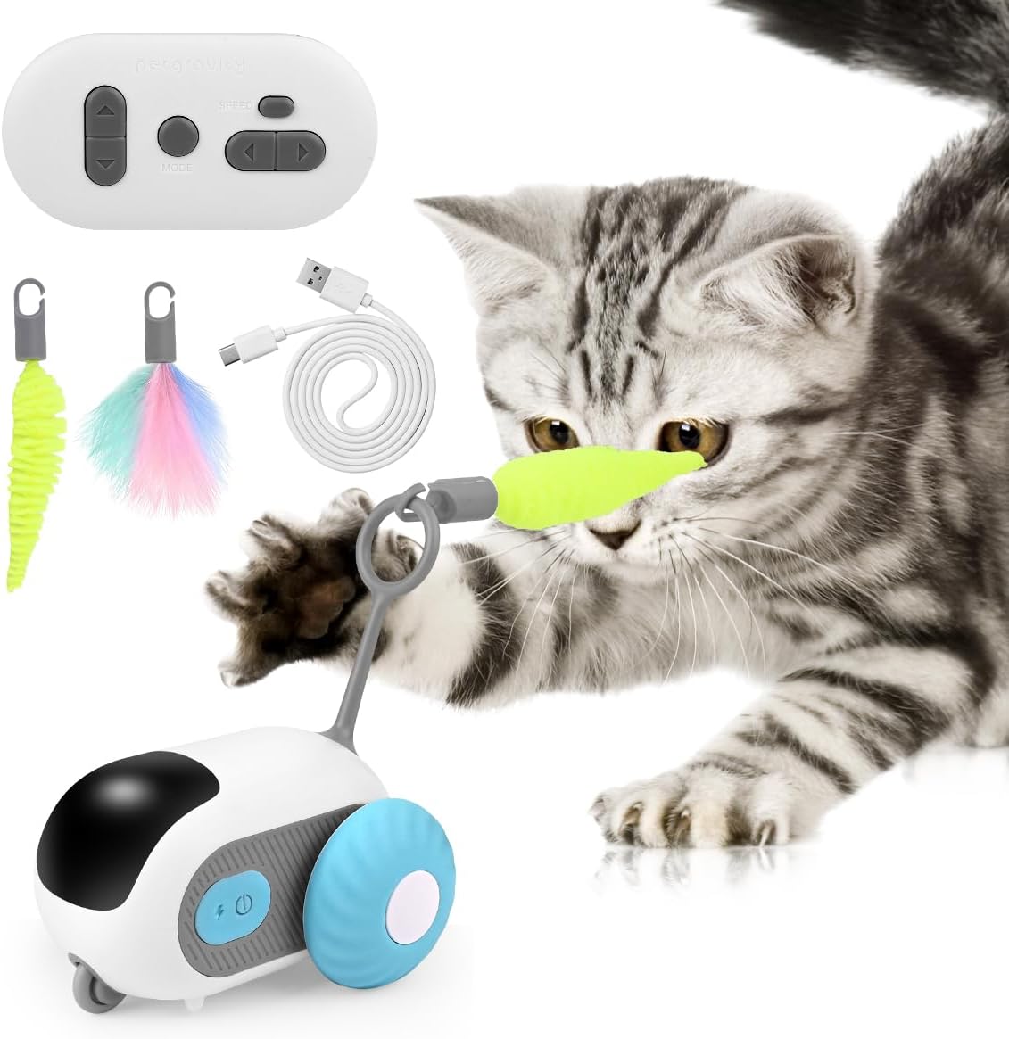 Interaktives Katzenspielzeug mit Fernbedienung - Intelligenter Katzenball, USB wiederaufladbar (Blau)