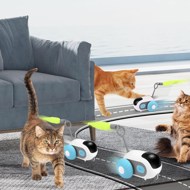 Interaktives Katzenspielzeug mit Fernbedienung - Intelligenter Katzenball, USB wiederaufladbar (Blau)
