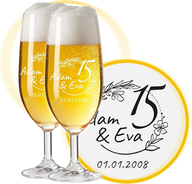 Personalisierte Biergläser zur 15. Hochzeitstag-Gravur
