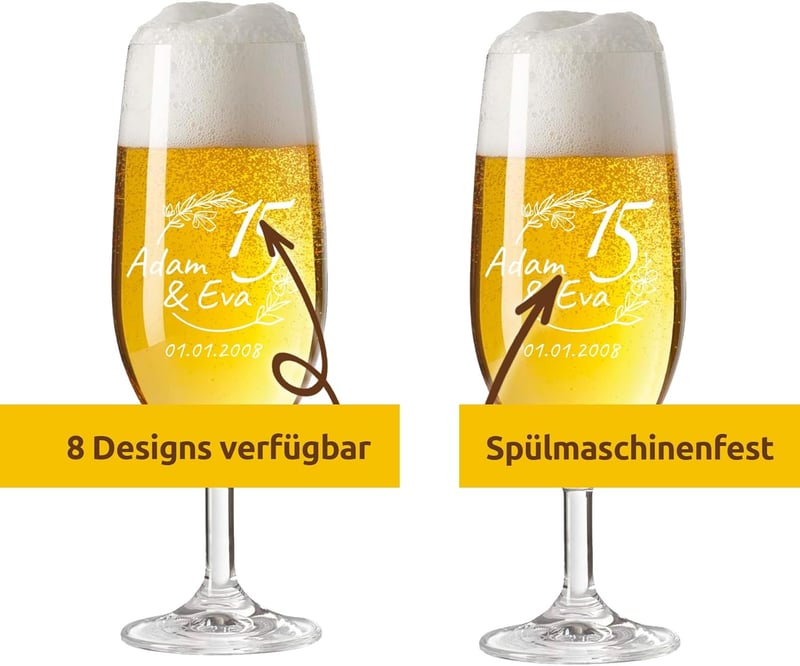 Personalisierte Biergläser zur 15. Hochzeitstag-Gravur
