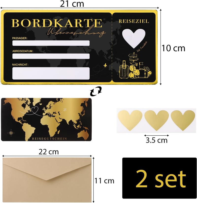 Reisegutschein Geschenkverpackung Schwarz-Gold mit Rubbelaufkleber
