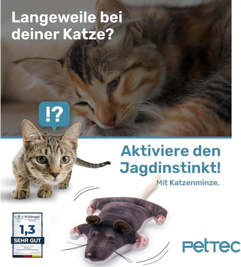 Interaktives Katzenspielzeug mit beweglicher Ratte und Katzenminze