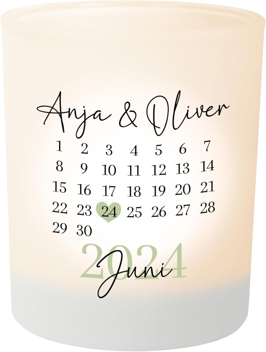 Personalisierte Teelichtglas für Jahrestag mit Wunschdatum und Namen