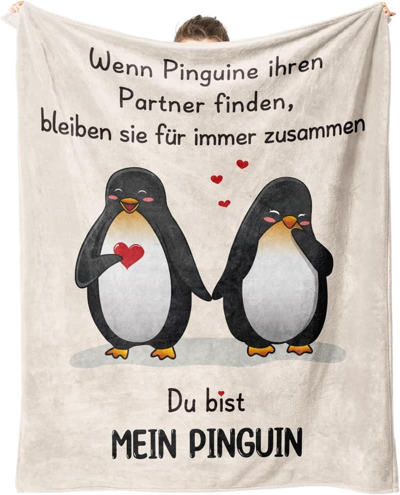 Personalisierte Pinguin-Decke zum Jahrestag für Paare 157x132 cm