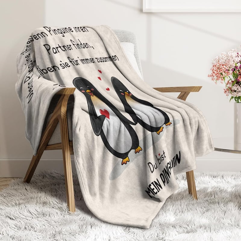 Personalisierte Pinguin-Decke zum Jahrestag für Paare 157x132 cm
