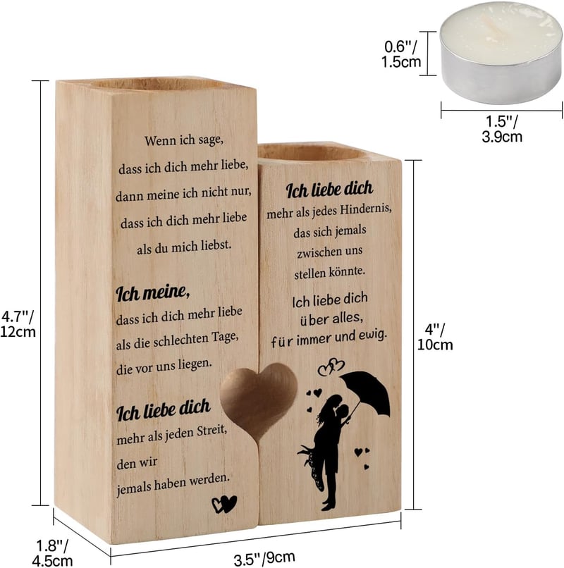 Jahrestagskerzenständer 'Ich liebe Dich' für Paare