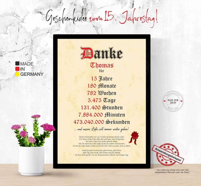 15. Hochzeitstag Kunstdruck für Paare – Dankesurkunde