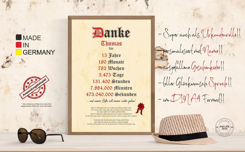 15. Hochzeitstag Kunstdruck für Paare – Dankesurkunde