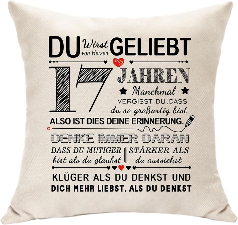17. Geburtstag Kissenbezüge für Mädchen - Süßes Andenken 18x18