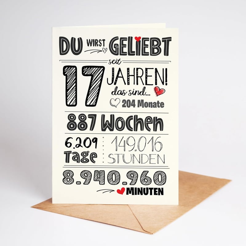 Süße Geburtstagskarte für den 17. Geburtstag - A6 Format