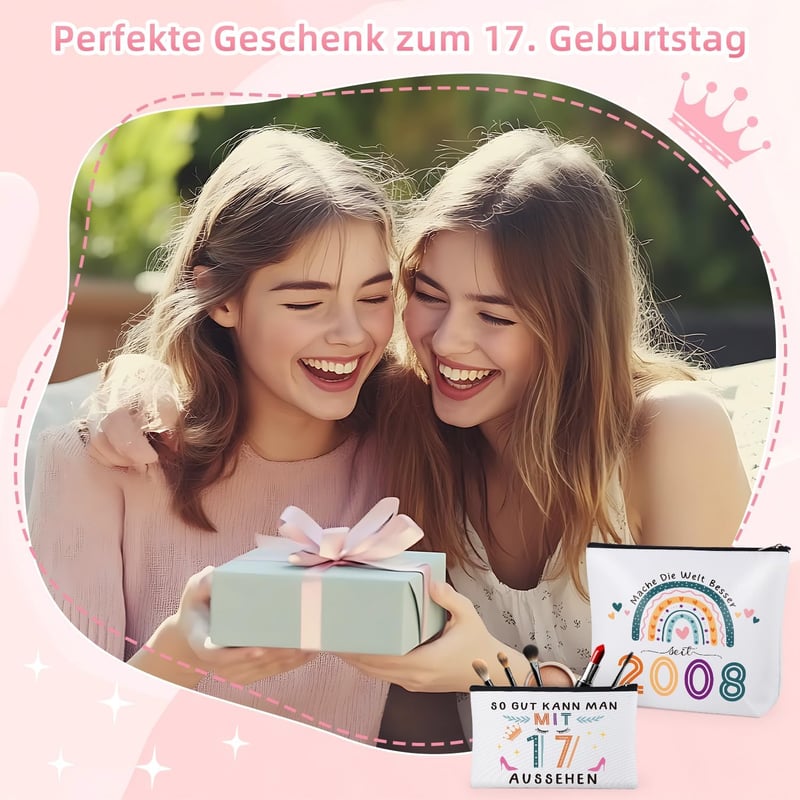 Kulturbeutel Set für 17. Geburtstagsgeschenk für Mädchen, wasserdicht