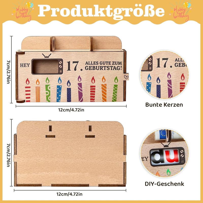 Personalisierte Geldgeschenkverpackung aus Holz zum 17. Geburtstag