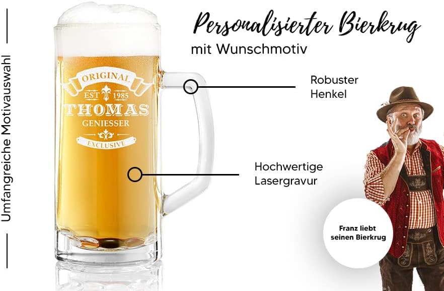 Personalisierter Bierkrug mit Name und Jahr – 0,5l Geburtstagsgeschenk für Papa