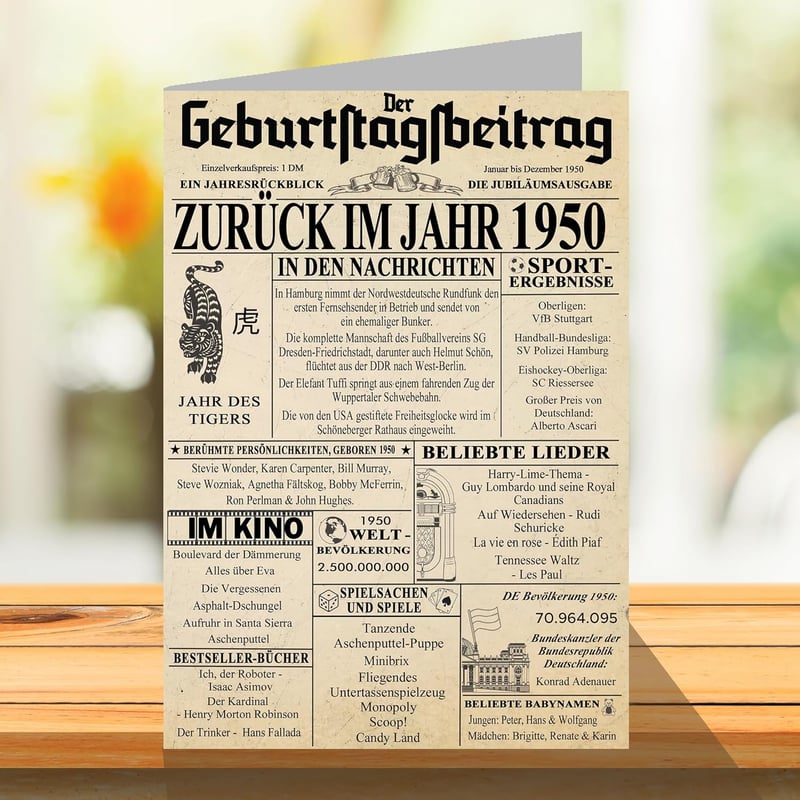 75. Geburtstag Glückwunschkarte Vintage Zeitung 1950 für Paare
