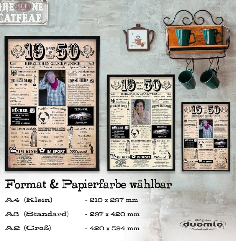 75. Geburtstag - PERSONALISIERBARE Jahreschronik 1950 auf Premium-Papier