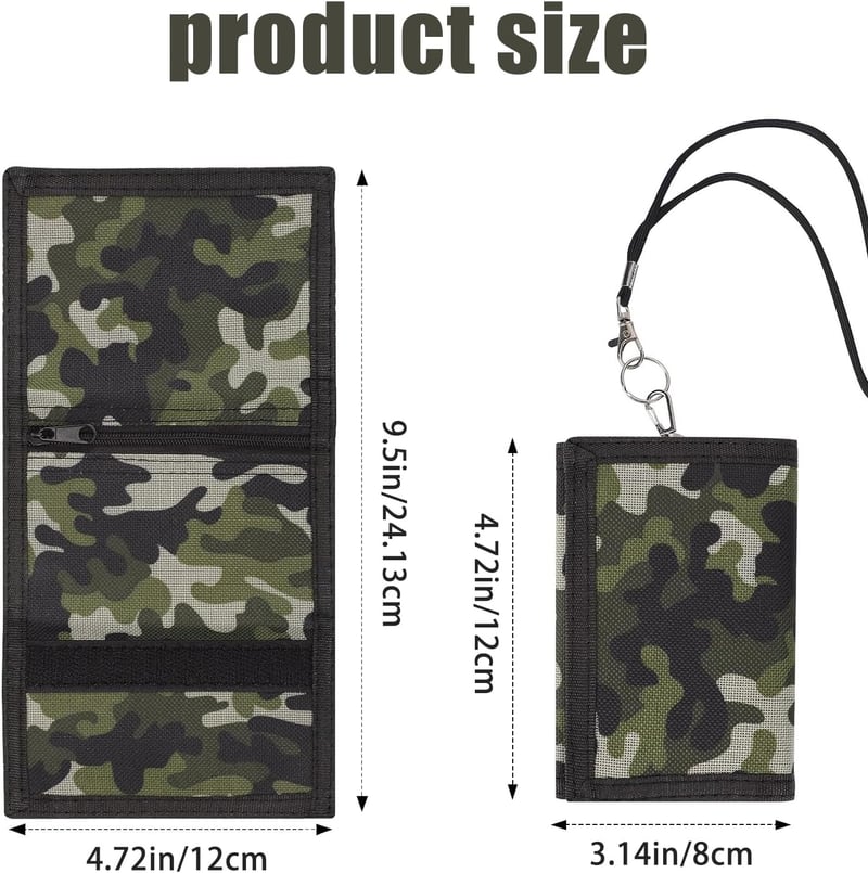 Camouflage Trifold Geldbeutel für Kinder mit Reißverschluss, 8 x 12 cm