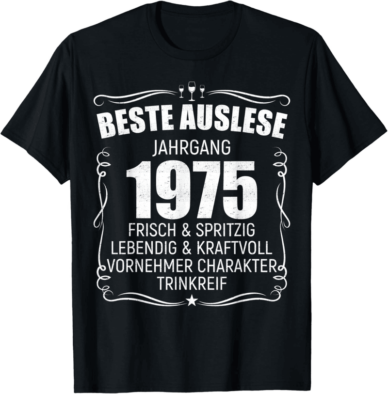 Geburtstags-T-Shirt mit Jahrgangswein 1975
