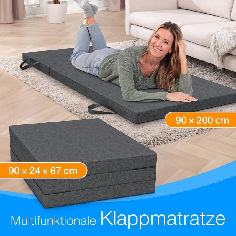 Klappmatratze 90x200 cm – Faltmatratze für Gäste, 8 cm hoch