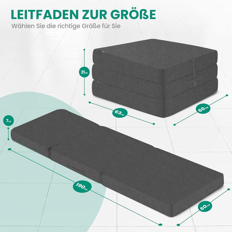 Faltmatratze aus Schaumstoff für Gäste – 3-teilig, waschbarer Bezug