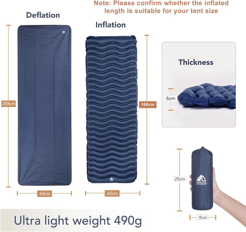 Ultraleichte aufblasbare Isomatte für Outdoor-Aktivitäten – 500g, wasserdicht, rutschfest