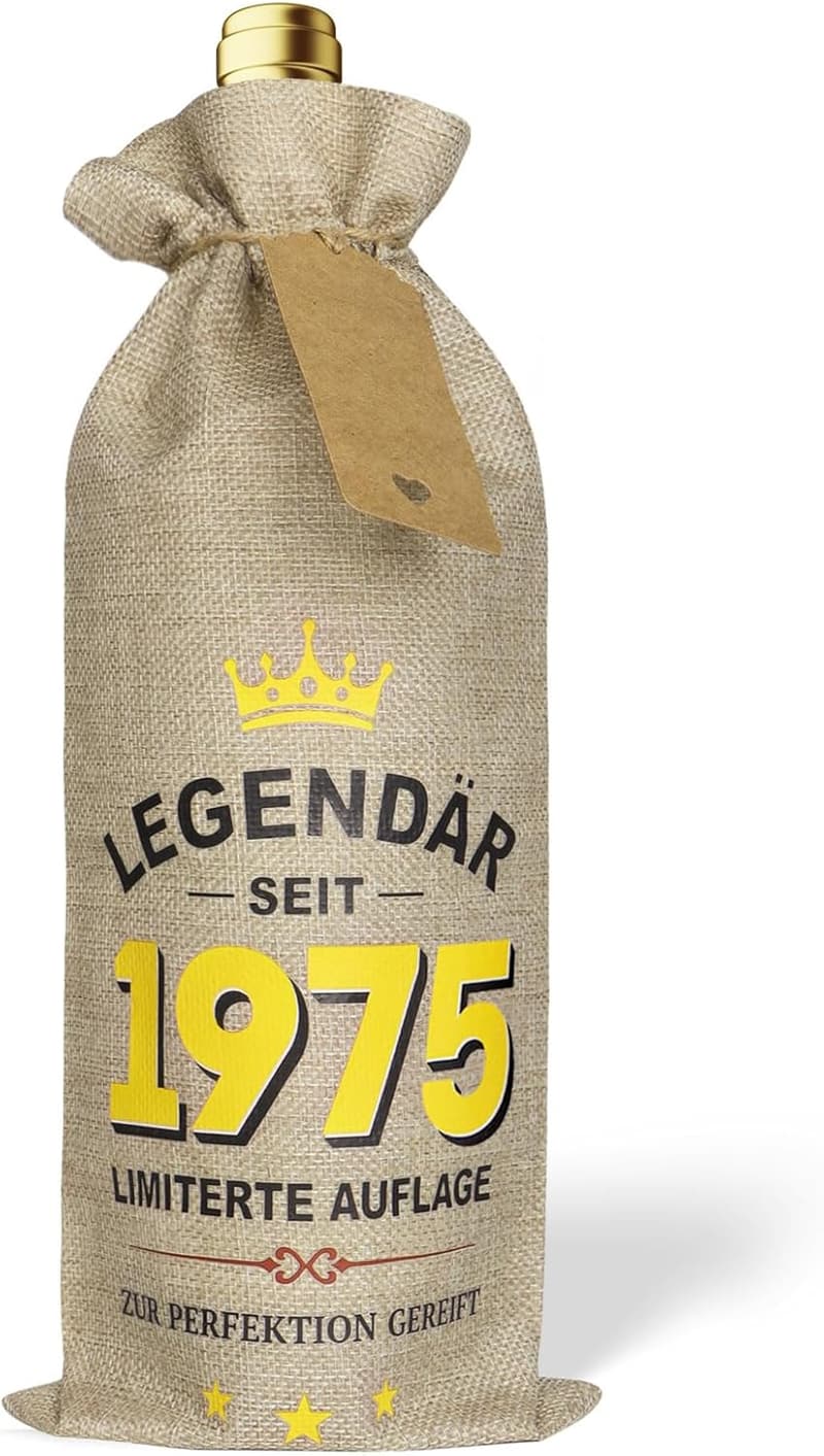 Geschenkweinbeutel 50. Geburtstag Frauen und Männer, Jahrgang 1975