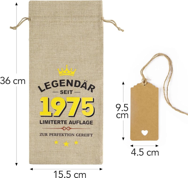 Geschenkweinbeutel 50. Geburtstag Frauen und Männer, Jahrgang 1975