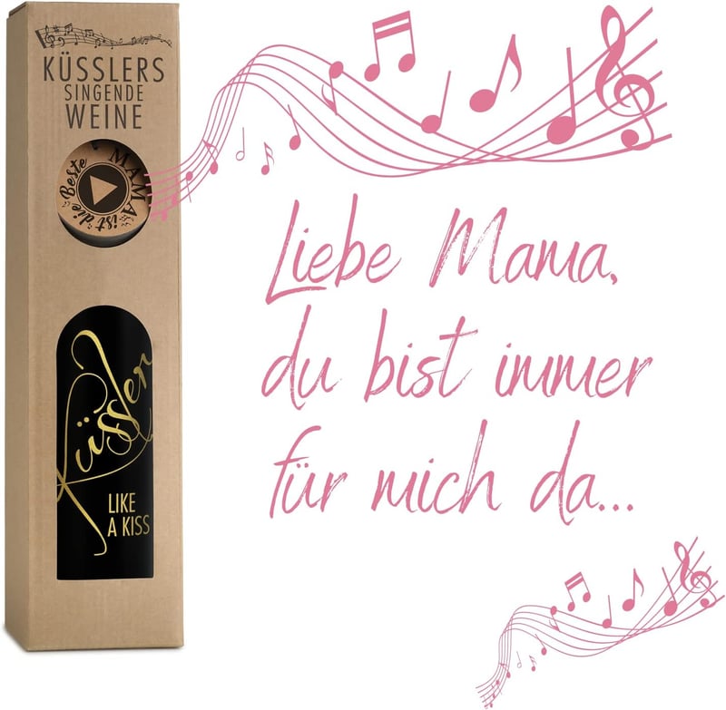 Singender Wein für Mama – Weißwein Cuvée mit individuellem Song im Geschenkkarton