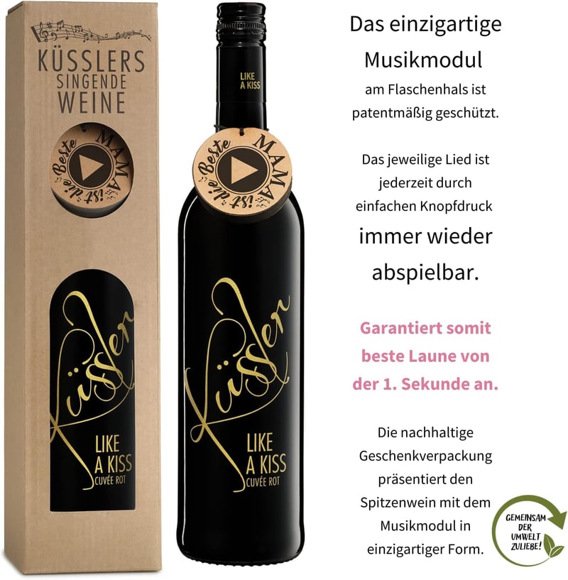 Singender Wein für Mama – Weißwein Cuvée mit individuellem Song im Geschenkkarton