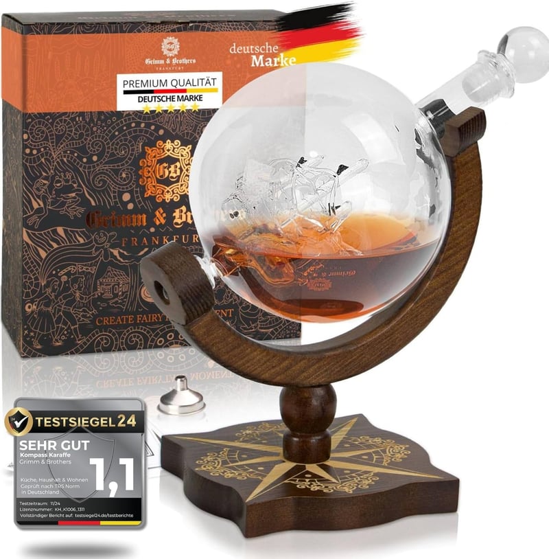 Whisky Karaffe aus ECHTHOLZ mit Glückwunschkarte – 850ml Geschenkset für Männer