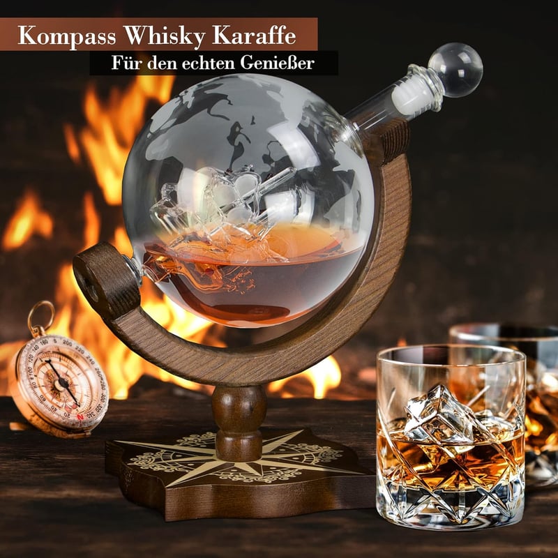 Whisky Karaffe aus ECHTHOLZ mit Glückwunschkarte – 850ml Geschenkset für Männer