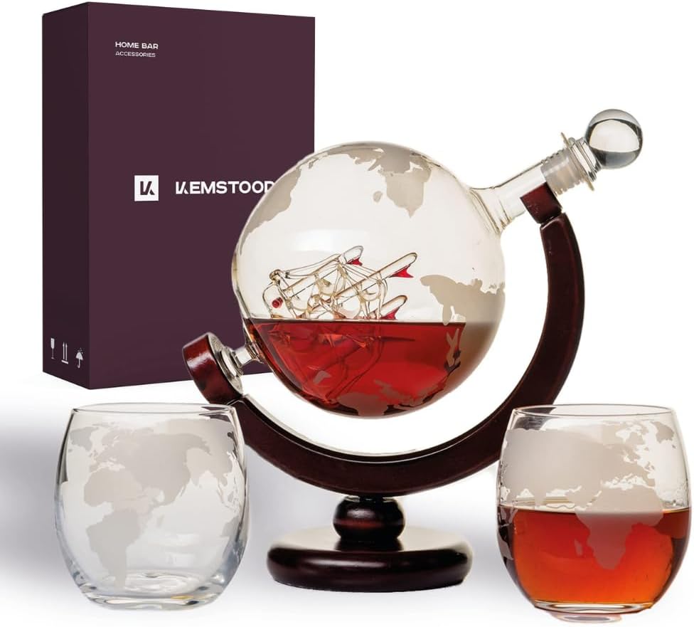 Whiskey-Dekanter-Set mit Holzständer und 2 Gläsern – 850 ml